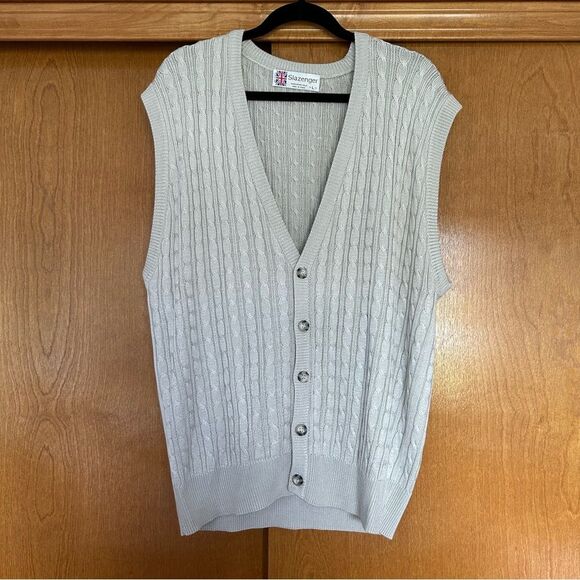 Slazenger Other - Vintage Slazenger Spun Silk Cable Knit Sleeveless Sweater Vest Large Fisherman
